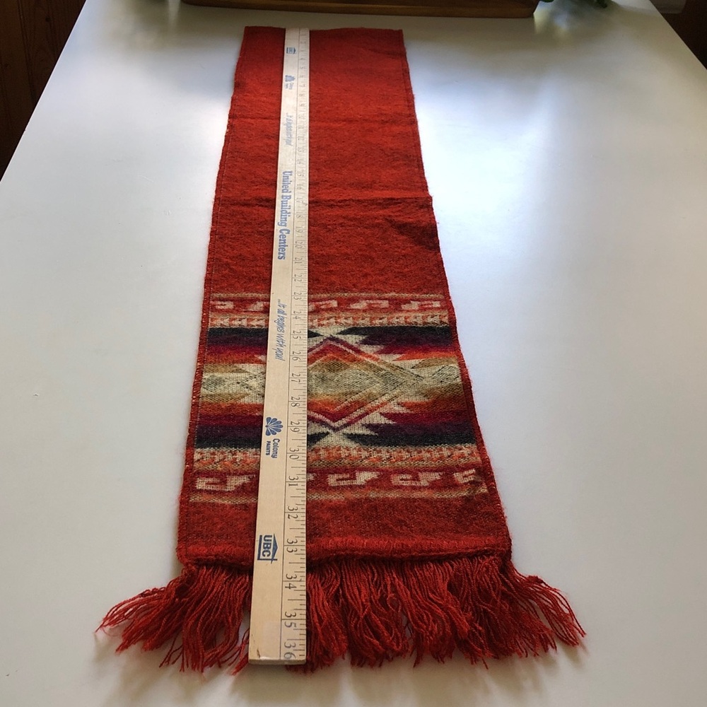 Vintage Southwestern Woven Fringe Scarf Rust 72” x 7.5” Boho Geometric - Picture 4 of 6